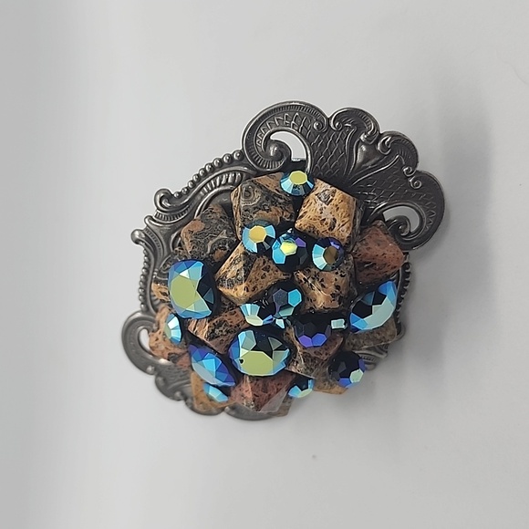 GASOLINE GLAMOUR STUDDED FORTUNE TELLER RING leopard jasper studs jet ab rhinest - Picture 2 of 5